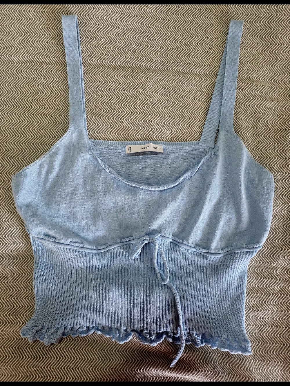 Mango Light Blue Ribbed Tie-Front Camisole